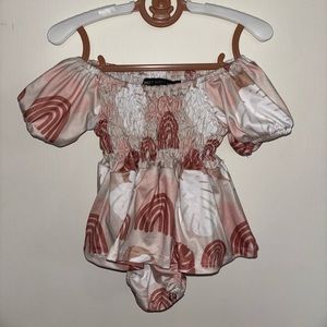 Sweet Honey Rainbow Monstera Off-The-Shoulder Top